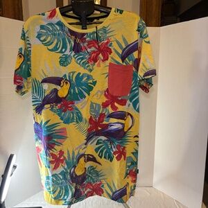 Cropp Slim Fit Mens XXL T-Shirt Toucan Hawaiian Graphic Tee Tropical/Beach NEW